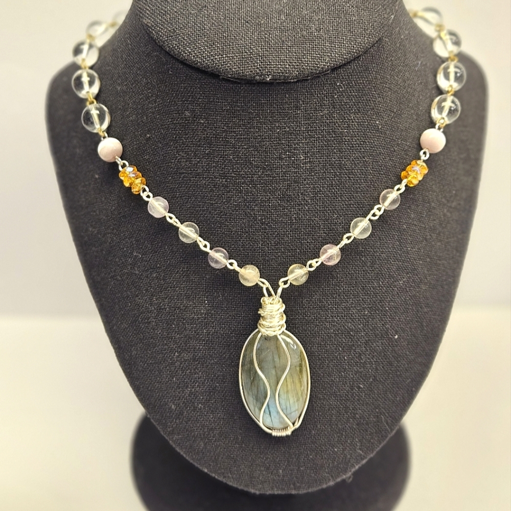 Handmade Wire Wrapped Labradorite beaded Necklace